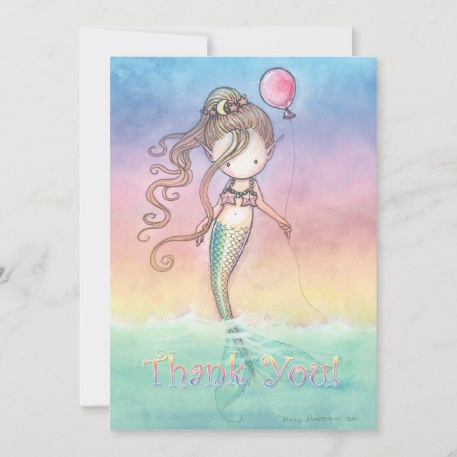Set von Mermaid Birthday Dankeschön Anmerkungen Dankeskarte (Vorderseite)