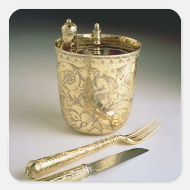 Set von Messer, Gabel, Löffel und Becherglas, Quadratischer Aufkleber (Vorderseite)