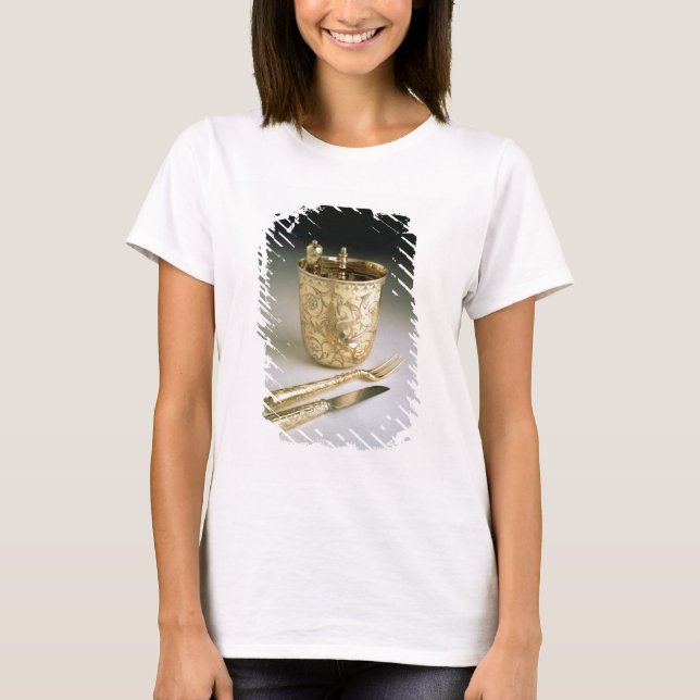 Set von Messer, Gabel, Löffel und Becherglas, T-Shirt (Vorderseite)