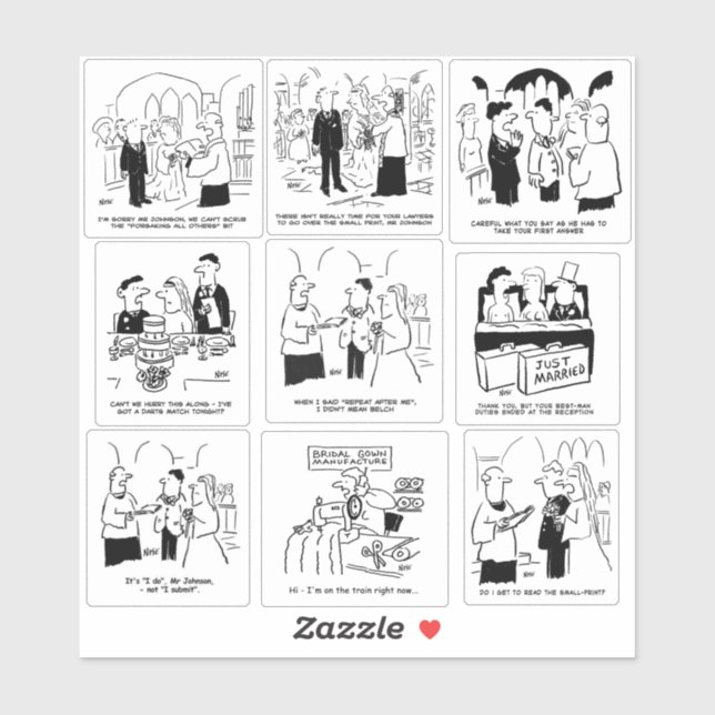 Set von neun Cartoon der sonnigen Hochzeit Aufkleber (Blatt)