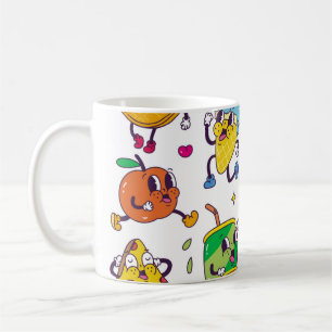 Set von Speisen und Getränken im Retro-Cartoon-Sti Kaffeetasse