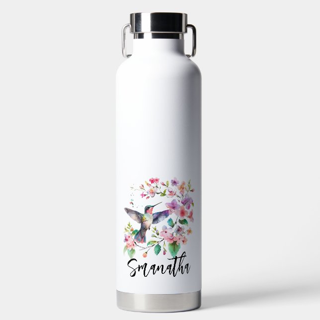Set von vier Hummingvögeln Blumenkranz Trinkflasche (Vorderseite)