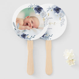 Set von zehn Aquarellblauen Rose Taufe Fächer