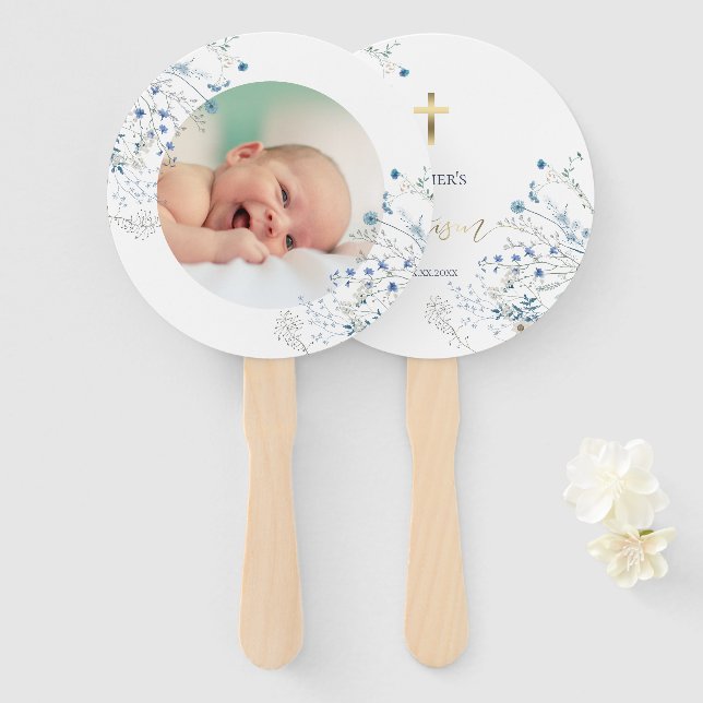 Set von zehn blauen Wildblumen Taufe Fächer (Vorne und Hinten)