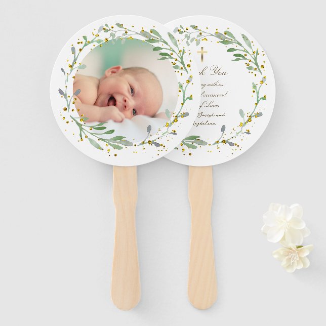 Set von zehn grünen Imitaten Glitzer Taufe Fächer (Vorne und Hinten)