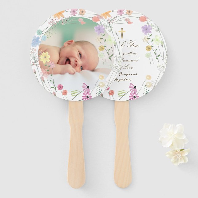 Set von zehn pastellfarbenen Wildblumen Taufe Fächer (Vorne und Hinten)