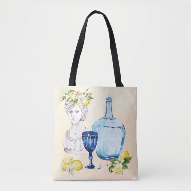 Set-Zitronen aus dem Mittelmeerraum und blaues Gla Tasche (Vorderseite)