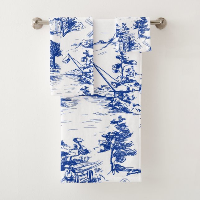 Set zum Blauen und Weißen Badetuch (Insitu)