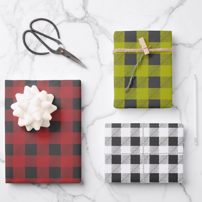 Set zum Karierten Umschlagpapier von Rot-Grün (3) Geschenkpapier Set (Vorderseite)
