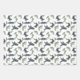 Set zum Schwertpapier | Aquarellhai Geschenkpapier Set