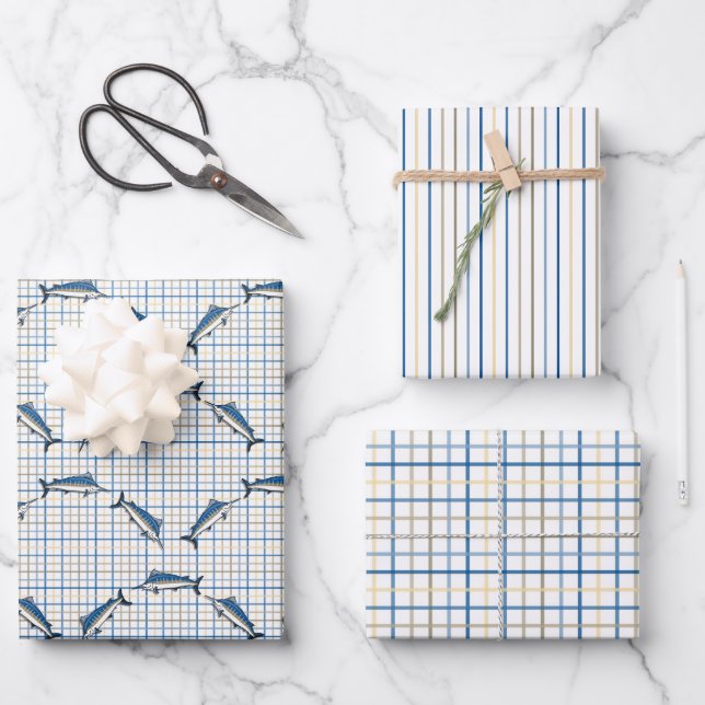 Set zum Umhüllen von Papier - Blaue Marline (Vorderseite)