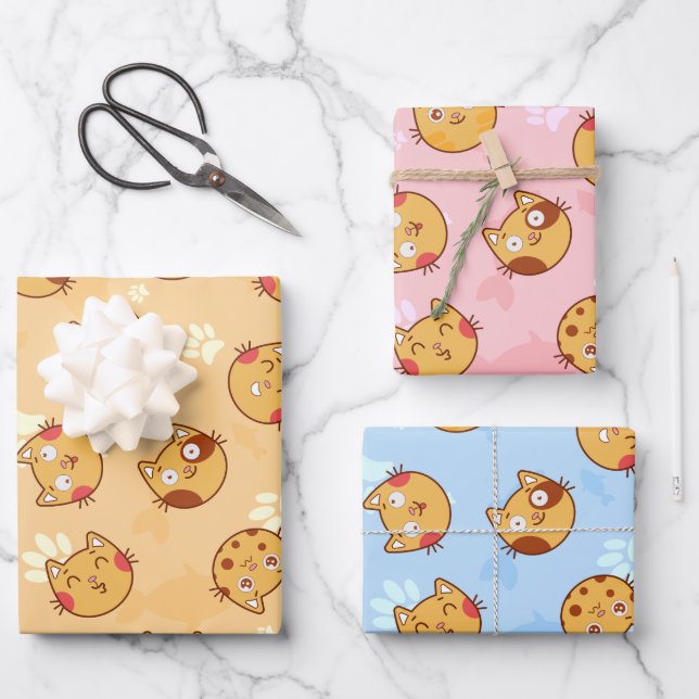 Set zum Umpacken von Katzen- und Pawdrucken Geschenkpapier Set (Vorderseite)