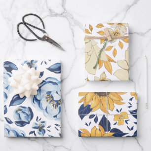 Set zum Umpacken von Papier mit blauer und goldene
