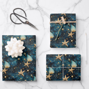 Set zum Wrapping von Seesteufel-Mustern (3) Geschenkpapier Set