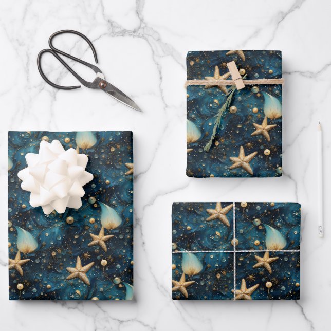 Set zum Wrapping von Seesteufel-Mustern (3) Geschenkpapier Set (Vorderseite)
