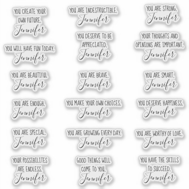 Set zur Bekräftigung der Affirmations mit 18 Aufkleber (Vorderseite)