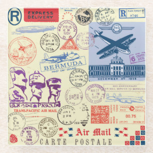 Set zur Dekoration der Vintagen Briefmarke Glasuntersetzer