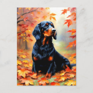 Setter Chien dans la carte postale d'automne