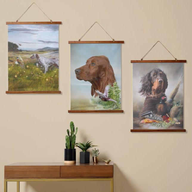 Setters Art Hanging Tapestry Wandteppich Mit Holzrahmen (Asymmetrisch)