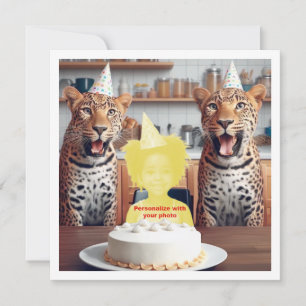Setze mein Gesicht in das Bild, Leoparden und Kind Karte