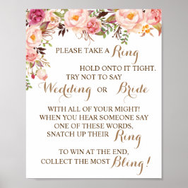 Setzen Sie den Ring auf das Pink Floral Brautparty Poster