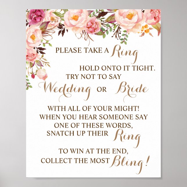 Setzen Sie den Ring auf das Pink Floral Brautparty Poster (Vorne)