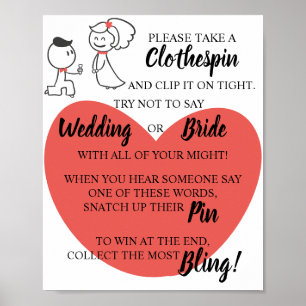 Setzen Sie ein Clothespin-Brautparty-Spielzeichen Poster