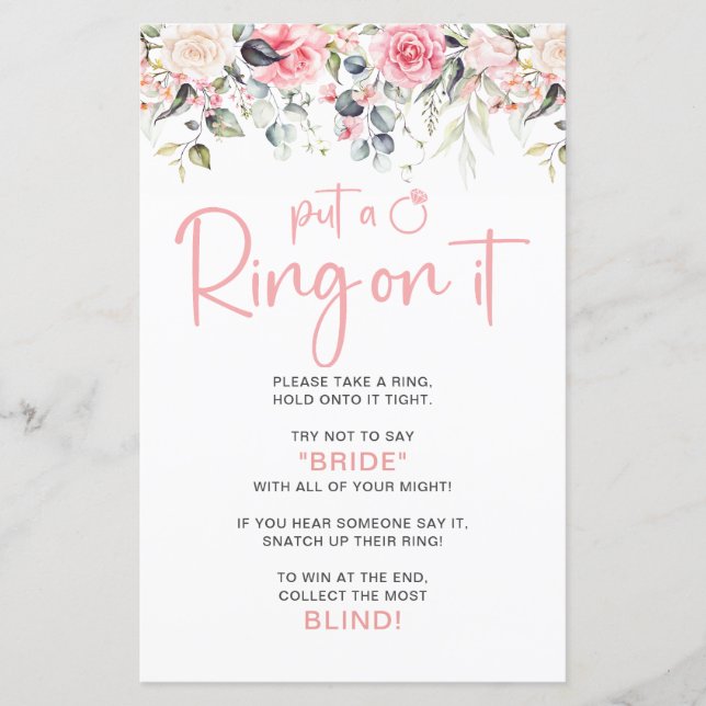 Setzen Sie einen Ring auf das Brautparty-Spiel (Vorderseite)