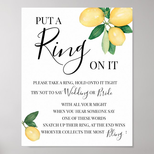 Setzen Sie einen Ring auf das Lemons Brautparty Ga Poster (Vorne)