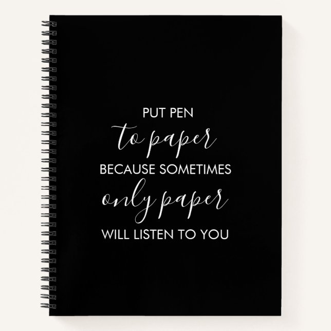 Setzen Sie Pen auf Papier Funny Black Notebook Notizbuch (Vorderseite)