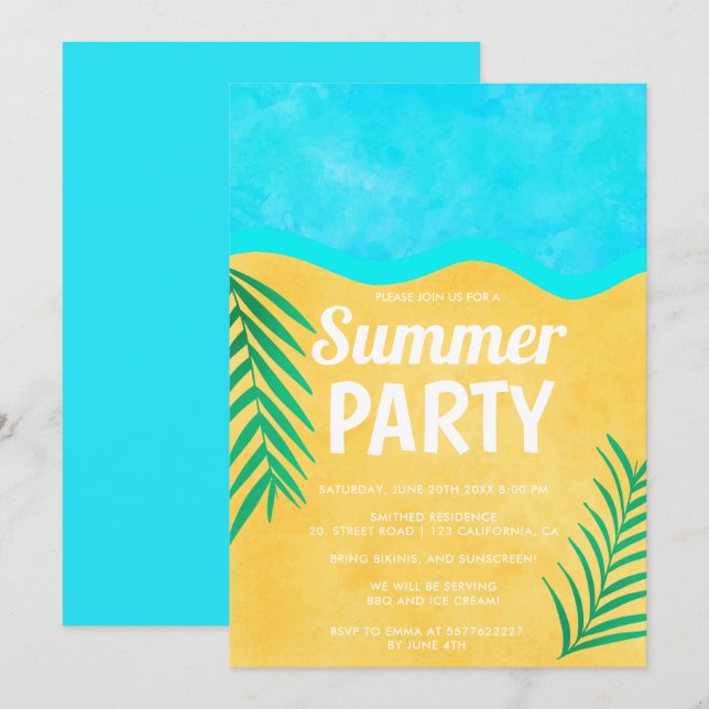 Setzen Sie Spaßsommer-Party der SandPalme Einladung (Vorne/Hinten)