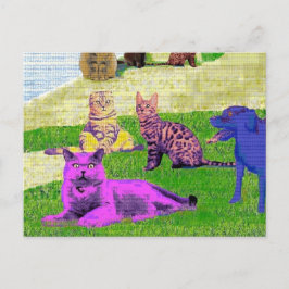 Seurat Sonntag Nachmittag Parody Cat Art Postkarte