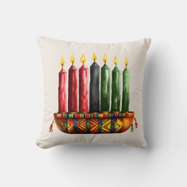 Seven Candles Kwanzaa Throw Kissen (Vorderseite)
