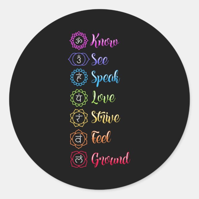 Seven Chakra Om Yoga Runder Aufkleber (Vorderseite)