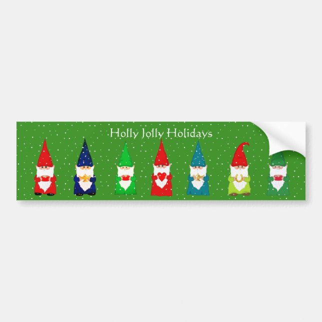 Seven Christmas Gnomen on Green Bumper Sticker Autoaufkleber (Vorne)