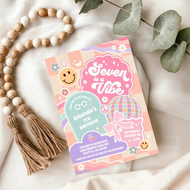 Seven Is A Vibe Cloud Rainbow Disco 7th Birthday Einladung (Von Creator hochgeladen)