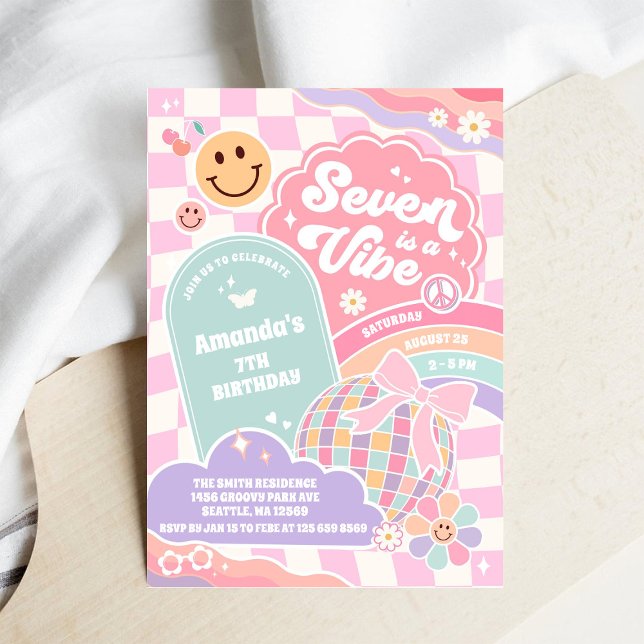 Seven Is A Vibe Cloud Regenbogen Disco 7. Geburtst Einladung (Von Creator hochgeladen)
