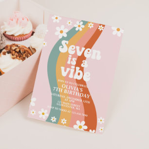 Seven is a Vibe groovige Gänseblume Regenbogen 7. Einladung