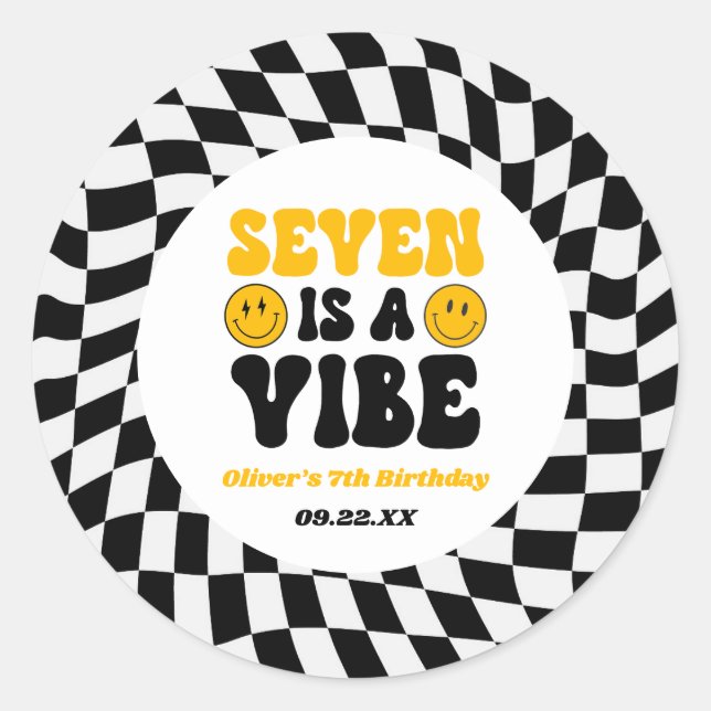 Seven Is A Vibe Retro Seventh 7th Birthday Party Runder Aufkleber (Vorderseite)