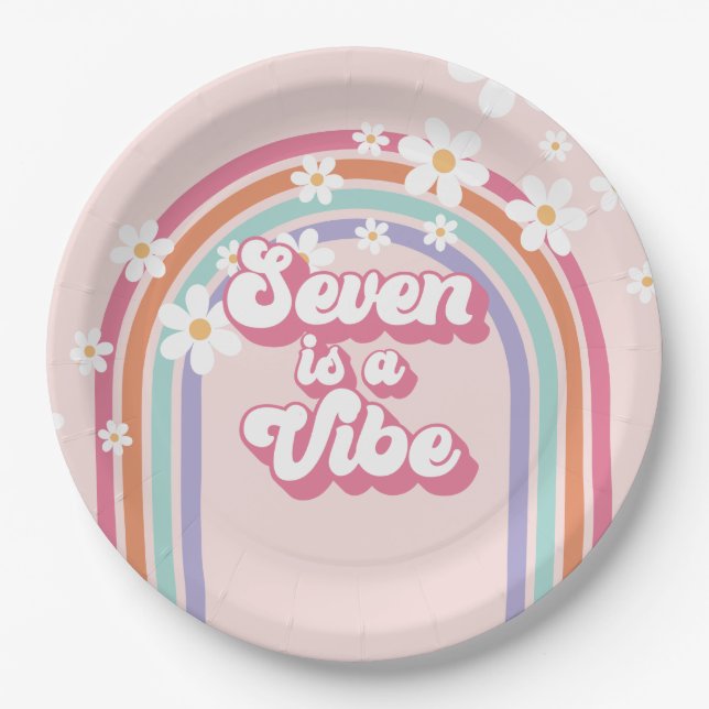 Seven ist ein Vibe Rainbow Pink 7. Geburtstag Pappteller (Vorderseite)