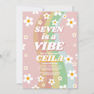Seven ist ein Vibe Retro 7. Groovy Pink Girl der 7 Einladung