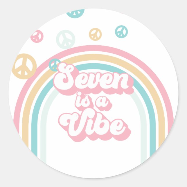 Seven ist ein Vibe Retro Summer Rainbow Runder Aufkleber (Vorderseite)