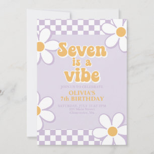 Seven ist eine Stimmung Retro Check Purple Daisy Einladung