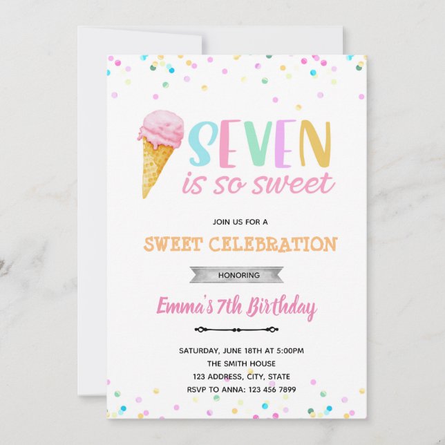 Seven ist so eine süße Eiscreme-Einladung Einladung (Vorderseite)
