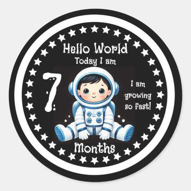 Seven Monate Baby Meilenstein Astronaut Runder Aufkleber (Vorderseite)