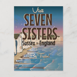 Seven Sisters, Sussex Vintage-Reiseplakat Postkarte