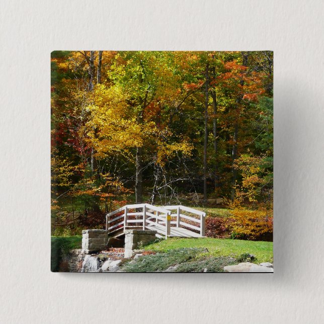 Seven Springs Fall Bridge I Herbst Landschaft Button (Vorderseite)