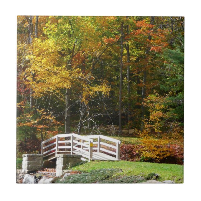 Seven Springs Fall Bridge I Herbst Landschaft Fliese (Vorderseite)