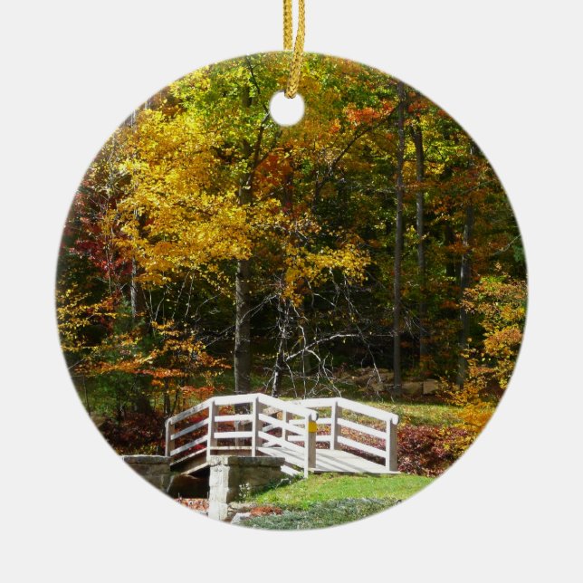 Seven Springs Fall Bridge I Herbst Landschaft Keramikornament (Vorne)
