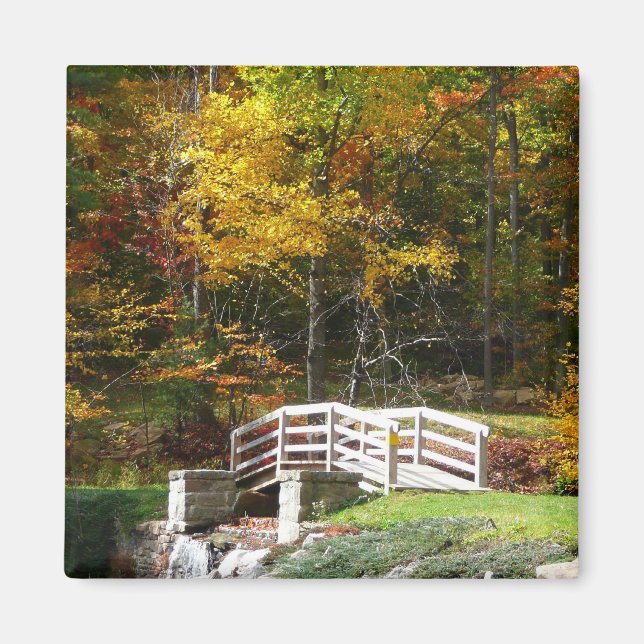 Seven Springs Fall Bridge I Herbst Landschaft Magnet (Vorne)